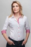CAMISA 3/4 BRANCA COM FLORAL ROSA